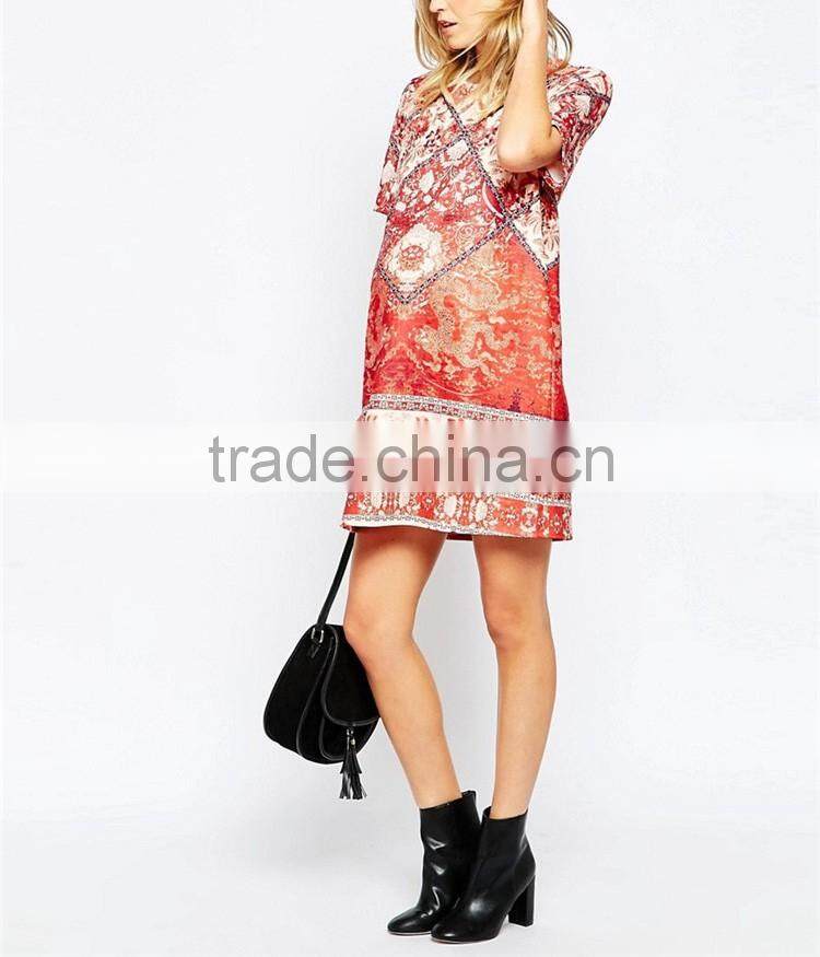 European American Style OEM Mirror Tile Print T-Shirt Maternity Dress Manufacturer