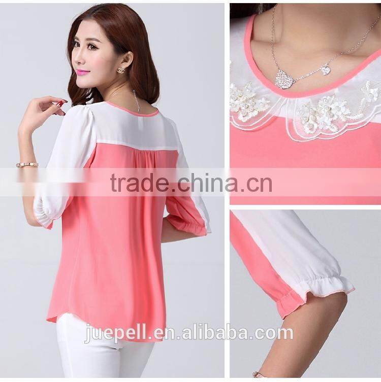High quality 2015 new design chiffon ladies blouse for summer