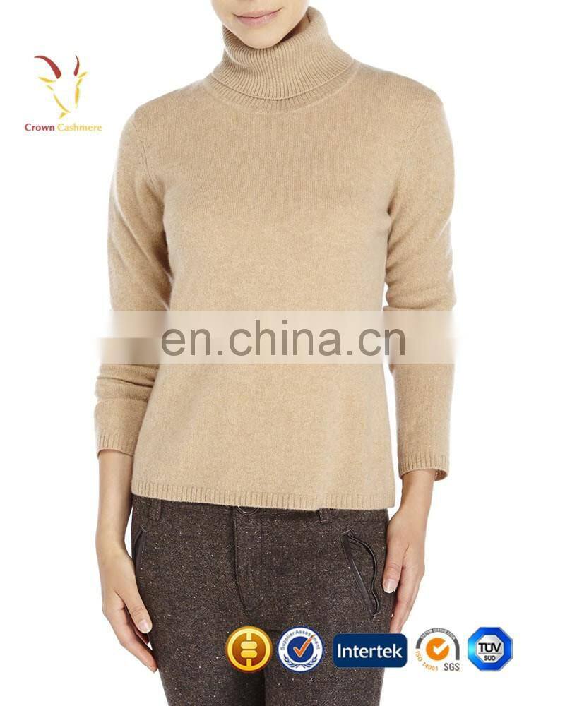 Ladies Turtleneck Pure Color Slim Fit Ribbed Knit Pullover Sweaters