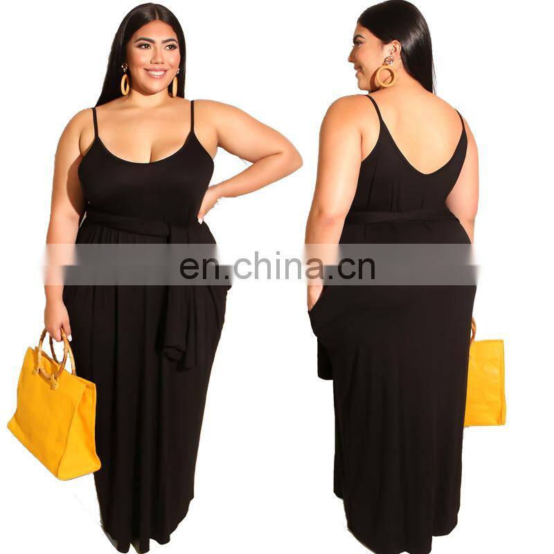 Wholesale custom European and American plus size women's summer hot style solid color shoulder strap dress
