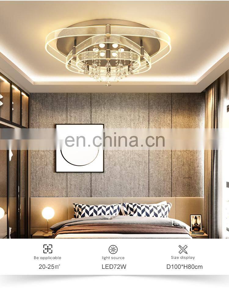 Gorgeous Decoration K9 Crystal 54w 72w Black Gold Bedroom Living Room Modern Indoor LED Ceiling Lamp