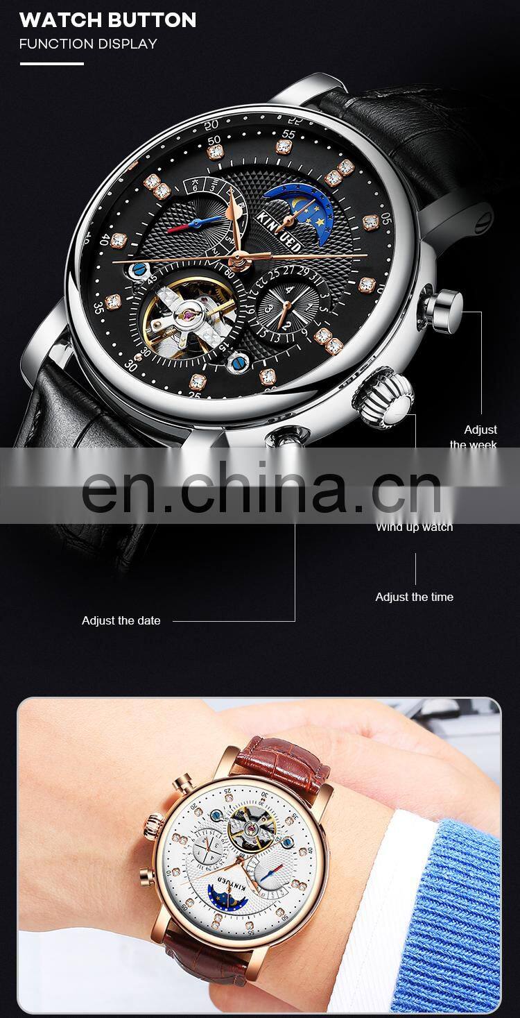 KINYUED J025 Automatic Watches Men Luxury Brand 2018 Mechanical Skeleton Watch Mens Moon Phase Calendar Sport Male Clock add Gif