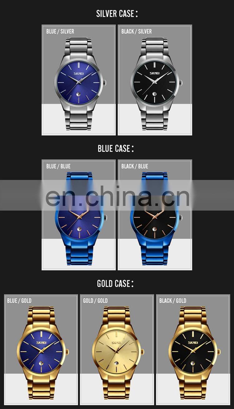 SKMEI 9140 Mens Stainless Steel Metal Belt Current Watches Man Japan Quartz Calendar Watch Men Luxury