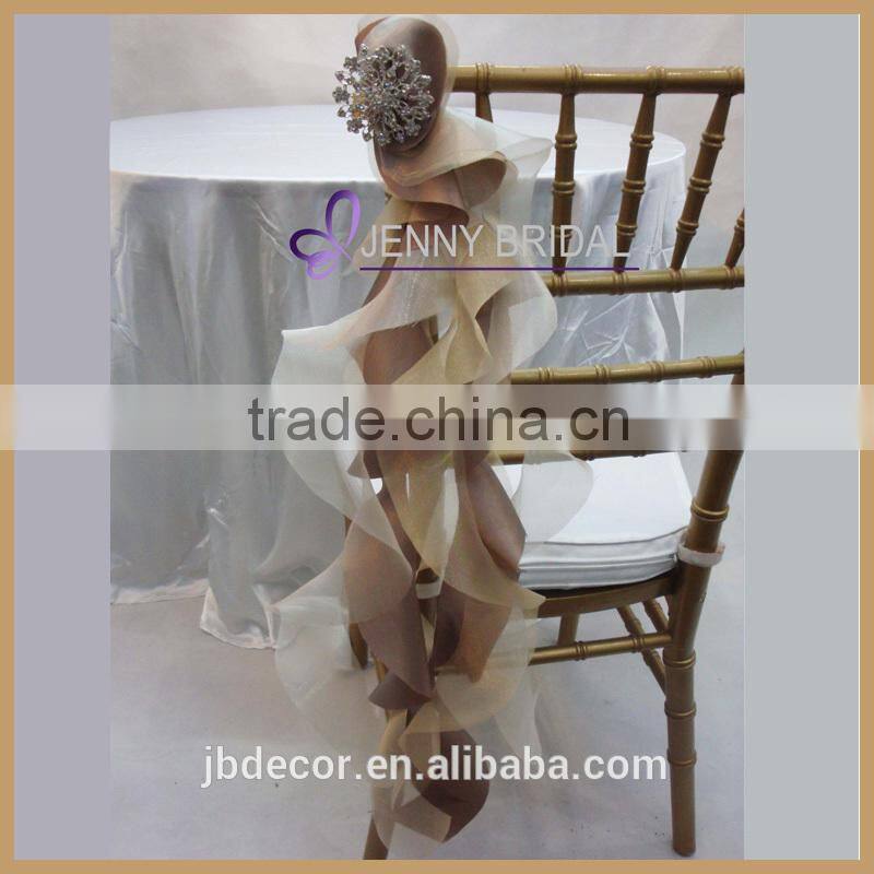 C147B fancy white wedding organza chair sash brooch