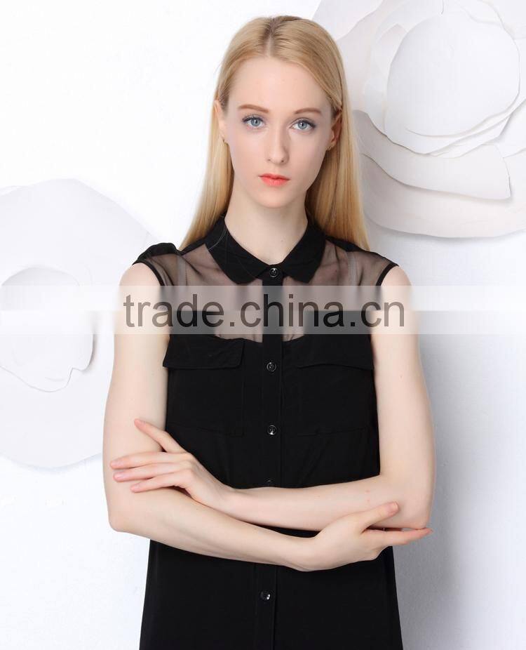 2015 lastest fashion solid sleeveless black voile casual factory price club dresses 2015