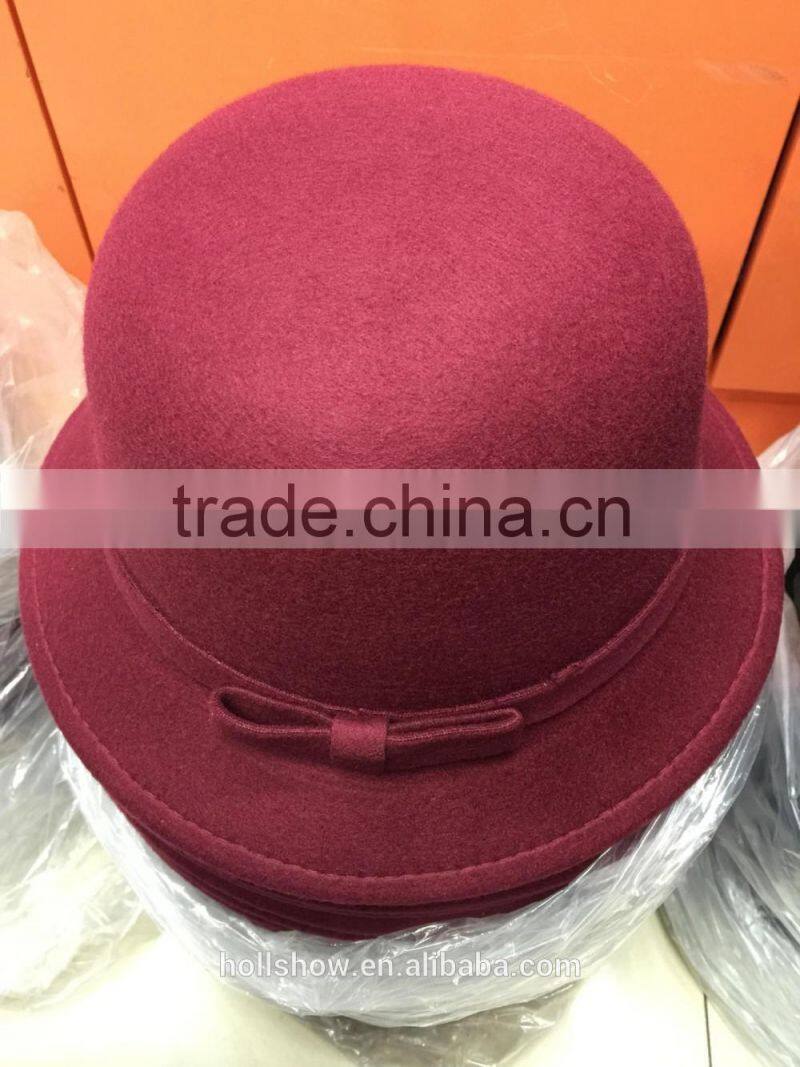 Fashion Korean Bowknot Ribbon Elegant Women Wool Felt Bucket Hat