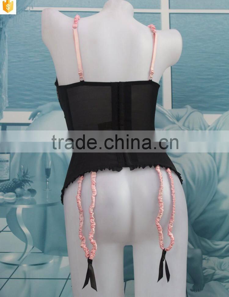 Wholesale women Shapewear, black lace pink bow sexy corset