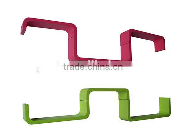 colorful U shape wall floating shelf