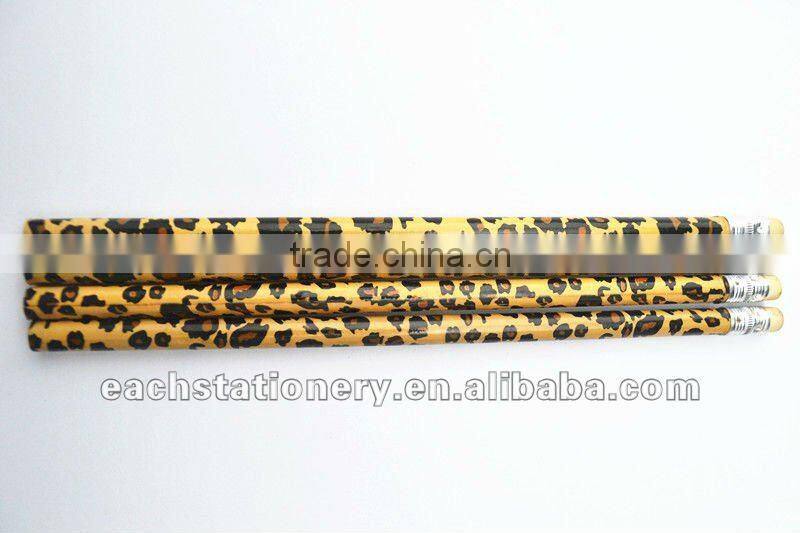 Round Shape HB standard wooden Korean tattoo pencil with eraser, animal print available, non sharpening