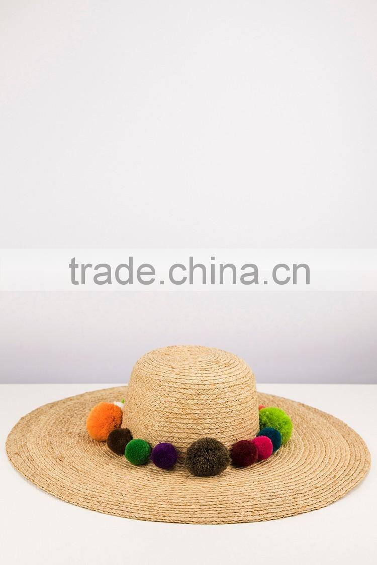 Fashion Pompom Summer Raffia Straw Hat China Manufacturer