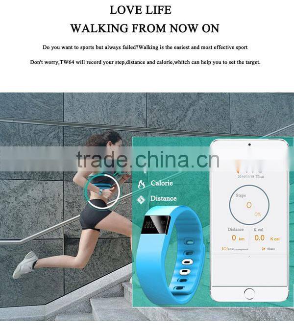 Hottest Bracelet Bangle Smart Watch TW64 with Bluetooth 4.0