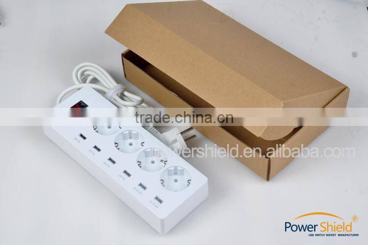 Pure Brass 4AC +6 USB Ports Charging Power Strip Surge Protector 230V 16A for Netherlands / Austria / Grace/ Russia