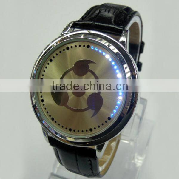 New arrival leather band red touch led light up watches