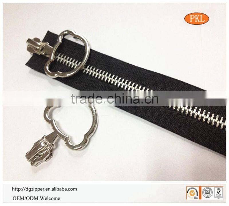 8# shiny platinum metal zipper with ring puller