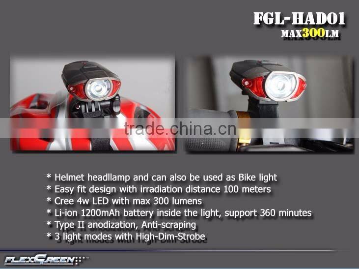 USB rechargeable 1200 mAh XPE 4w led helmet light