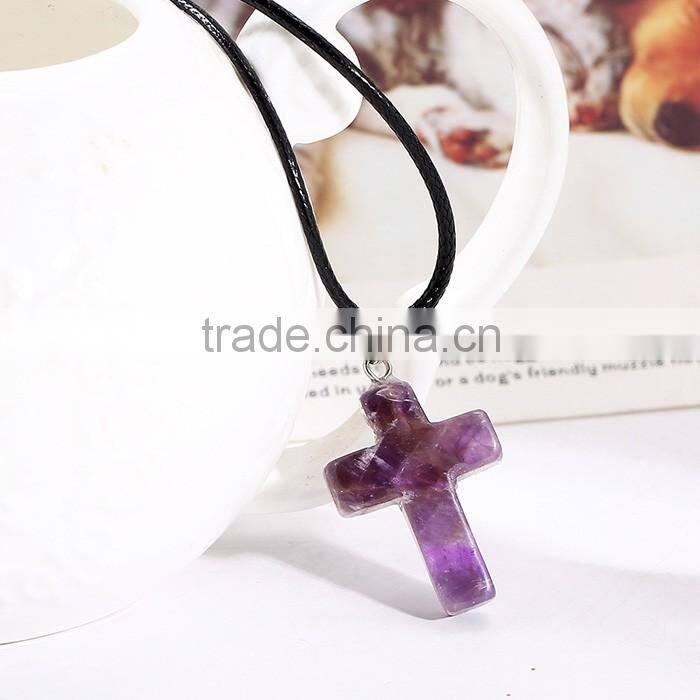 Women trending products natural stone pendant cross stone necklace