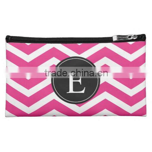 Black and White Striped Pattern Hot Pink monogrammed cosmetic bag