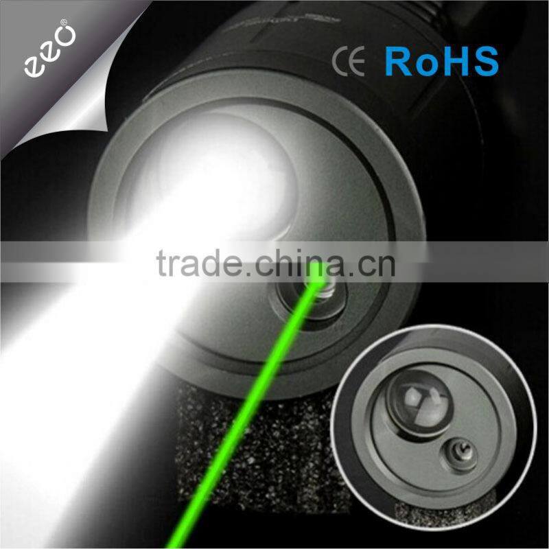 Rechargeable long distance green laser flashlight torches with led flashlight with laser pointer