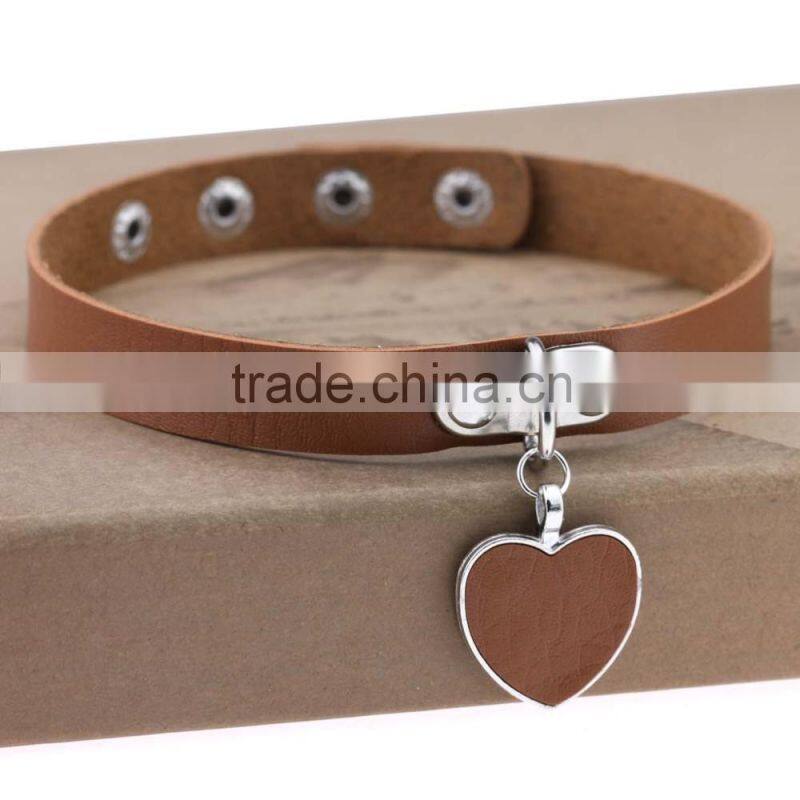 Wholesale anime rock Harajuku punk gothic heart necklace pendant leather necklace leather collar choker necklace bracelet
