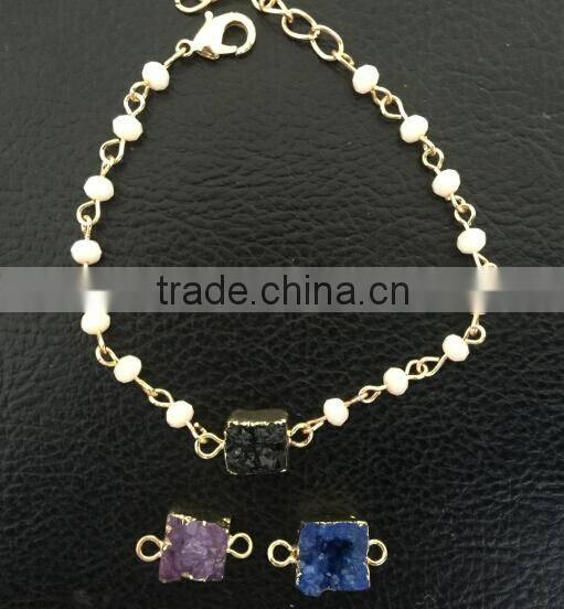 2015 Fall Winter Mini Square Drusy Druzy Cabochon Stone Charm Bracelet