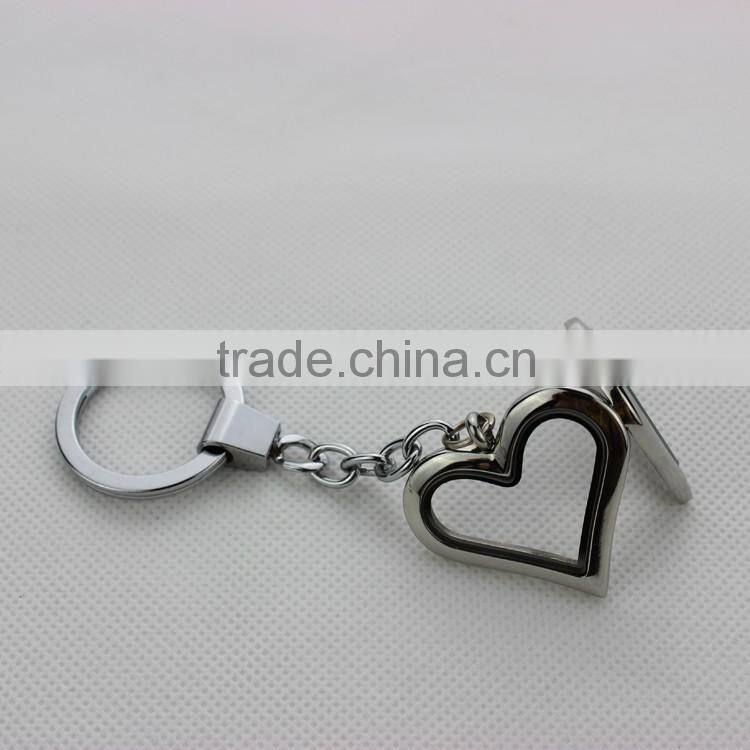 2016 Stainless Steel Silver Heart Magnetic Floating Locket Key Ring Key Chain For Woman Gift