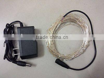 10M 33Ft 100 Leds Starry Copper Wire Warm White LED Lights + DC Power Supply