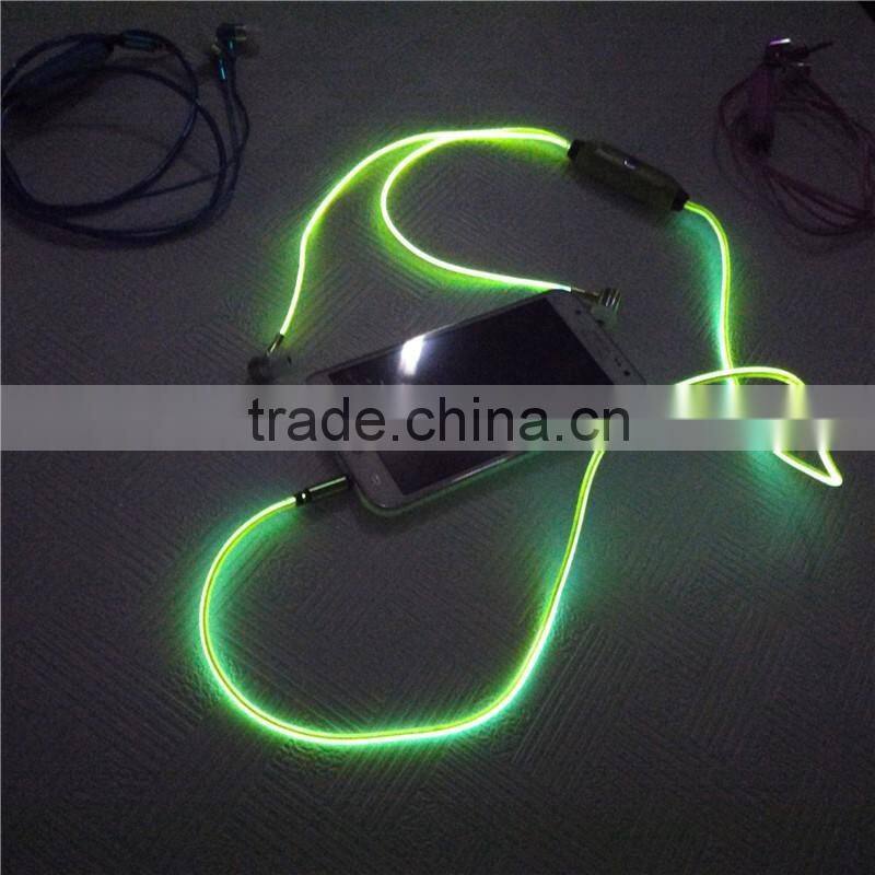 EL led flowing earphone / EL LED Visible Light Flowing IN-Ear Stereo Earphone el wire flash earphone