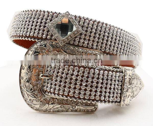 Western Fashion Strass Diamond Chain Cowgirl Rhinestone Cowhide Belt