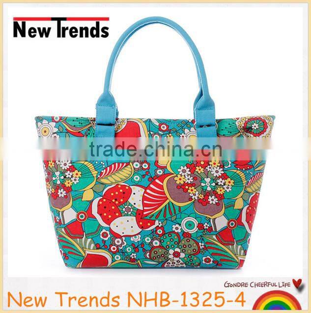 Cute flowers print canvas handbag
