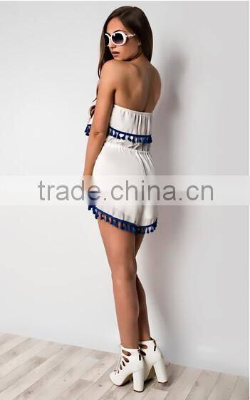 2016 new model girl off shoulder beach style playsuit in white