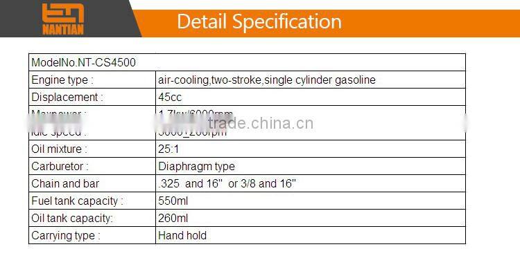 garden tools 45cc gasoline chainsaw CE/EMC 4500 chainsaws