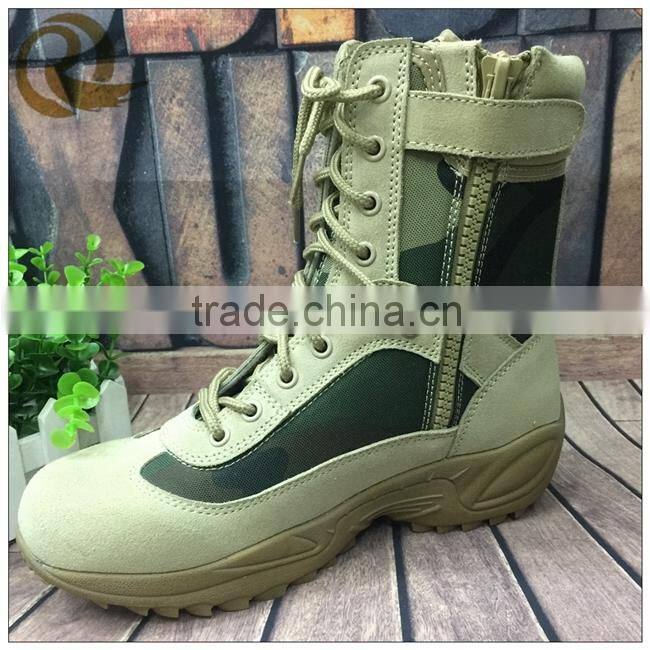Wholesale Leather camouflage military army desert boots with zipper for man