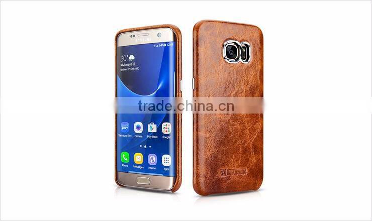ICARER Oil Wax Real Leather Back Phone Case For Samsung Galaxy S7 Edge
