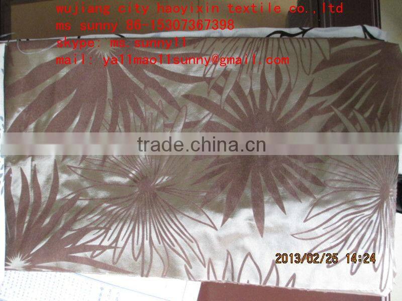 Cationic flocked fabric with flower design/ curtain flocked fabric/ garment fabric/ decorative fabric/ Flower Flocked Fabric