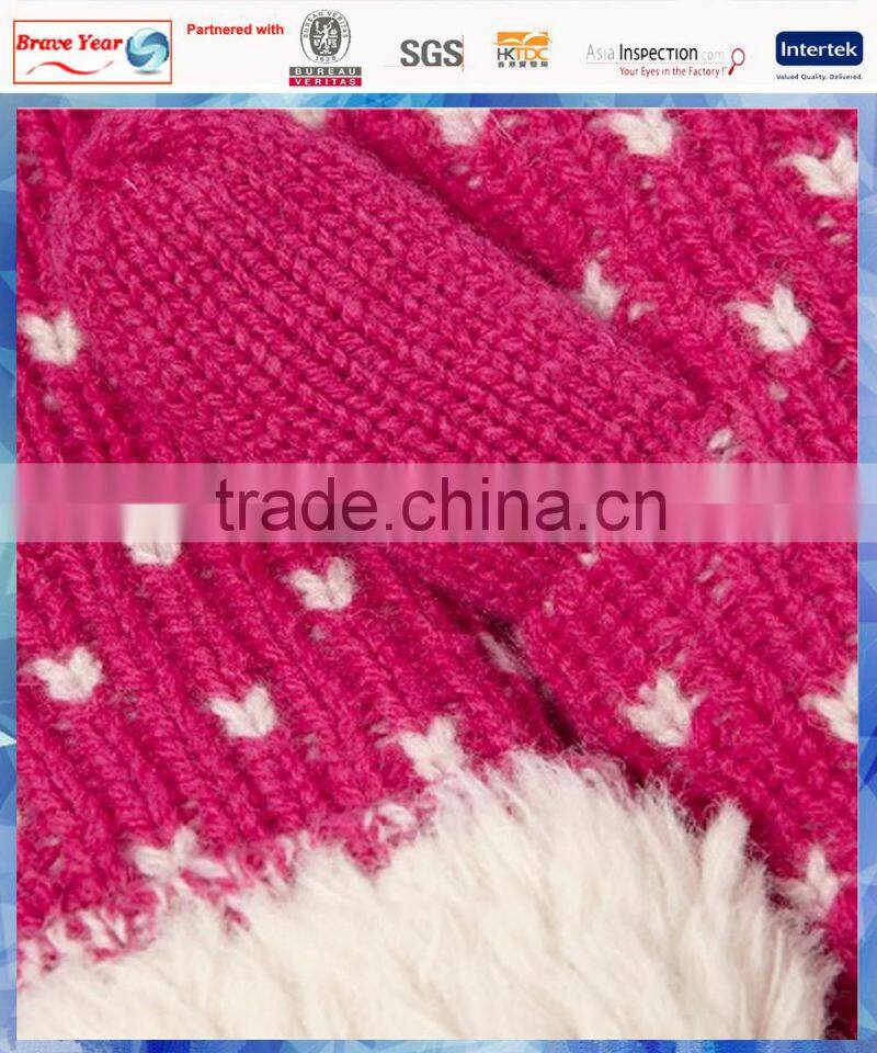 women bird eyes knitted one finger gloves with fleecy lining
