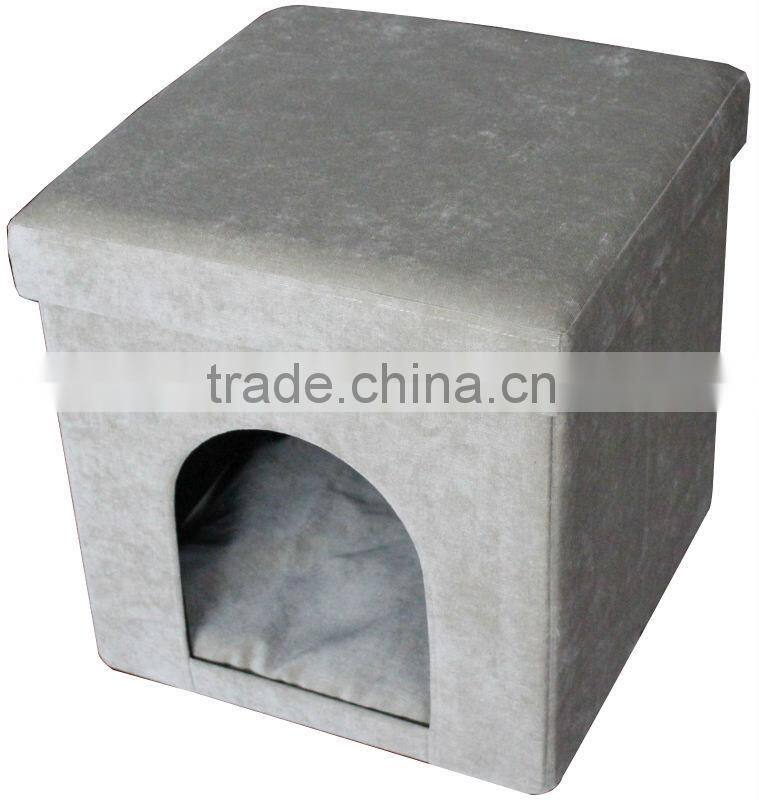 Grey Corduroy Folding Storage Stool for pet house