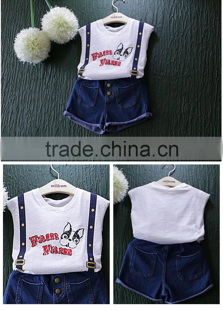 2016 China Fancy Cartoon Pattern Fashion False Straps Breathable Children Sleeveless T-shirt