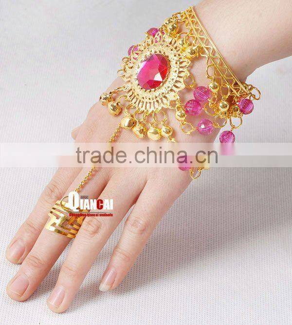 wholesale belly dance accessory bracelet with rings attached and big ruby (T010)
