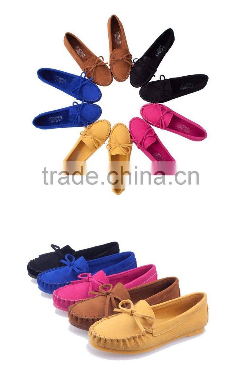2015 New Trendy Casual Flat Heel Shoes Bow Knot Round Toe Slip Candy Color Loafer Shoes Autumn Comfortable Women Shoes