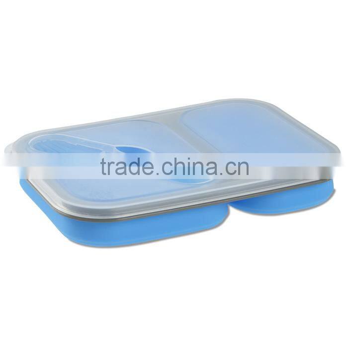Collapsible two-section food container/silicone collapsible lunch box