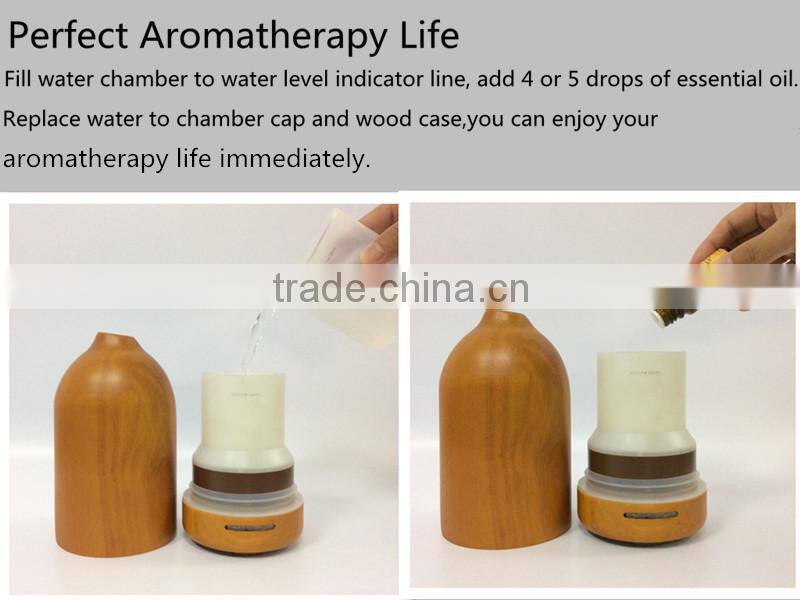 Wood+ABS+PP+Silicone aroma oils, Wooden electric ultrasonic aroma diffuser, 100ml aroma humidifier
