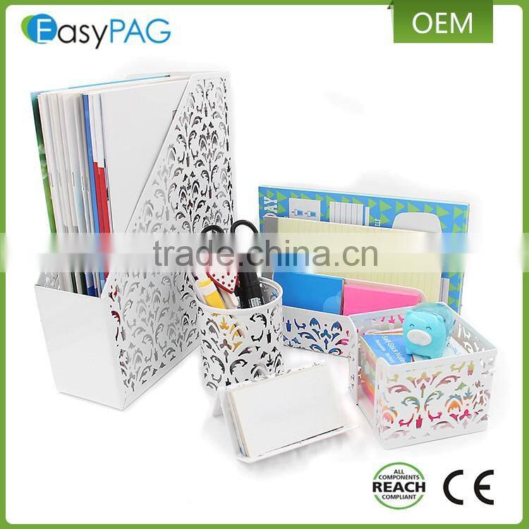 EasyPAG Carved Hollow Flower Pattern 5 in 1 Desk Organizer Office Set - File Holder,Letter Sorter , Pen Holder