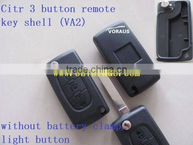 Flip Key Shell for Citroen 3 button Remote key (without battery clamp, light button)