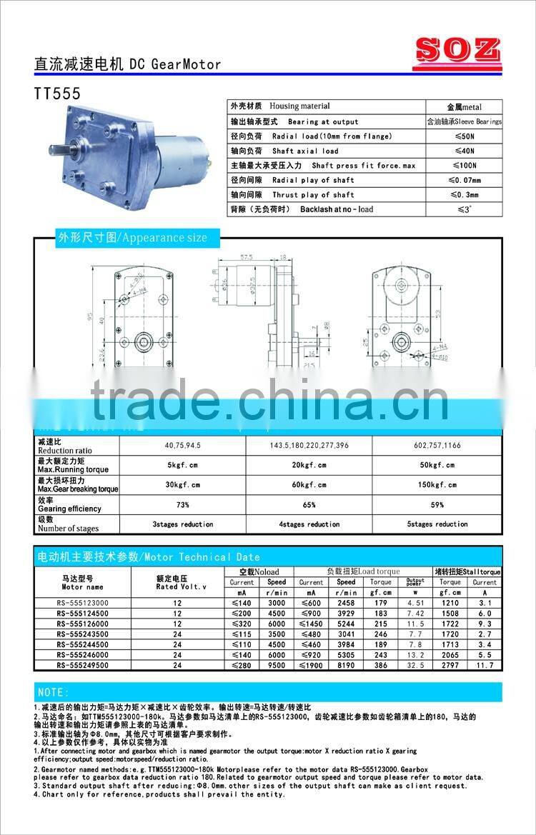 12V/24V DC right angle gear motor