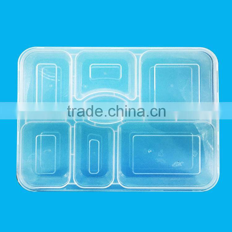 7 Divided disposable black tray lunch box with divider plastic PP microwave safe lunch food box