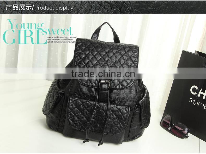 2015 New Style PU Leather Bag for Women Leather Drawstring Bag
