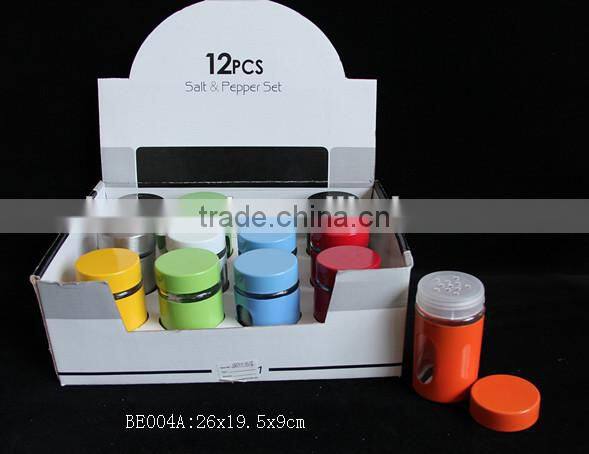 glass spice jar with metal coating in a display box