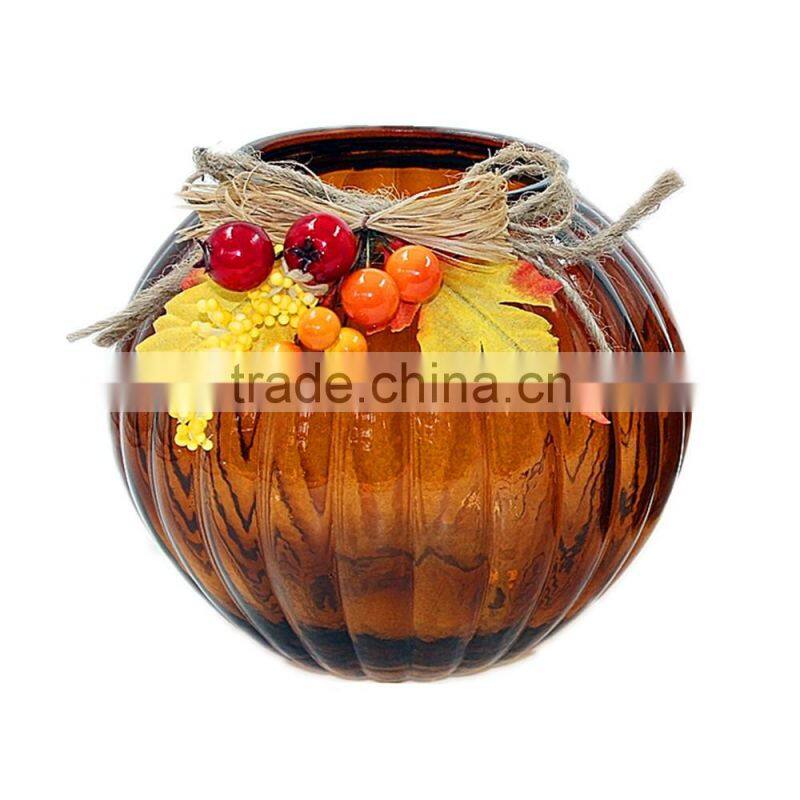 wholesales pumpkin glass pillar candle holder