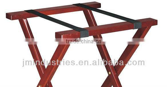 Antique Medium Size Foldable Wooden Luggage Rack for Hotel Room with Two Straps