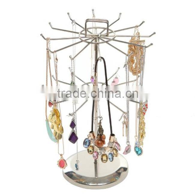 2-Tier Metal Rotating Jewelry Organizer Tower Necklace Tree Bracelet Display Stand